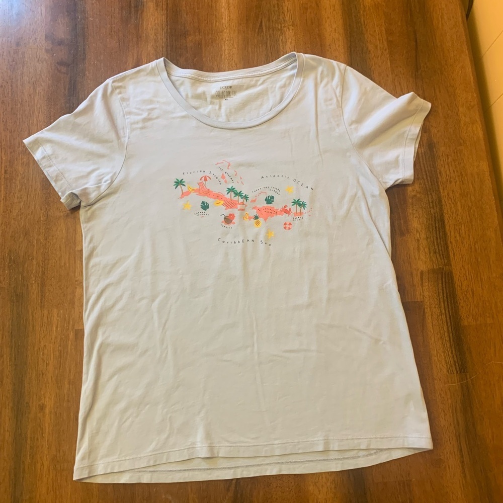 J. Crew T-shirt XL Light Blue Caribbean Destination Collectors Graphic tee